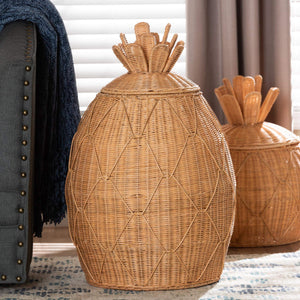 Bali & Pari Pelham Handwoven Rattan Hamper Boho Wicker Storage Basket for Laundry Room Decor
