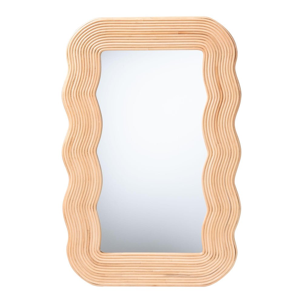 Baxton Studio Bali & Pari Drucilla Handcrafted Rattan Scalloped Boho Wall Mirror for Entryways WS259-Natural Rattan-Mirror