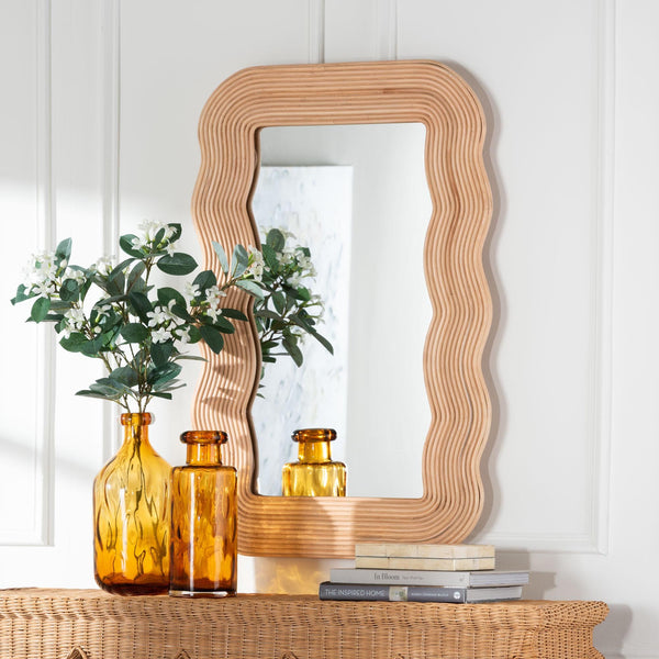 Bali & Pari Drucilla Handcrafted Rattan Scalloped Boho Wall Mirror for Entryways