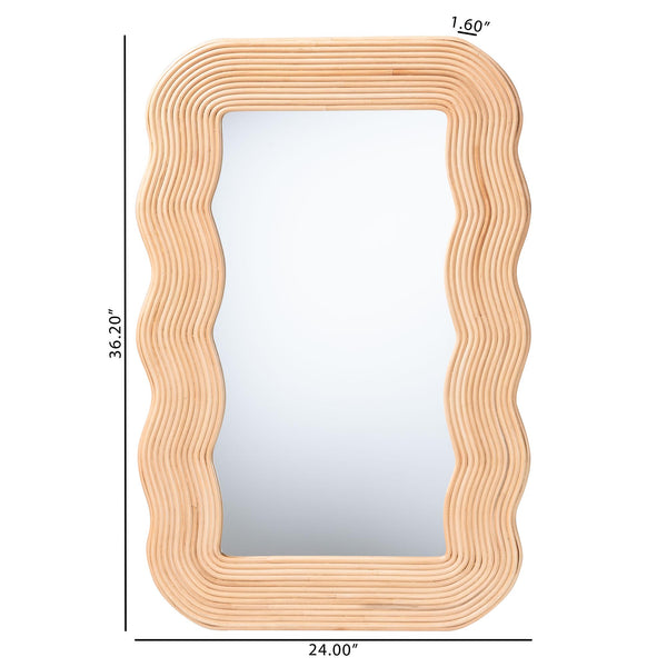 Bali & Pari Drucilla Handcrafted Rattan Scalloped Boho Wall Mirror for Entryways