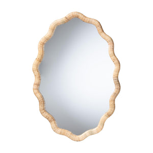 Bali & Pari Rasida Handwoven Scalloped Rattan Wall Mirror for Boho Coastal Home Decor