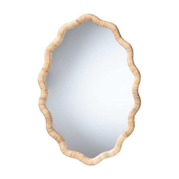 Bali & Pari Rasida Handwoven Scalloped Rattan Wall Mirror for Boho Coastal Home Decor
