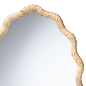 Bali & Pari Rasida Handwoven Scalloped Rattan Wall Mirror for Boho Coastal Home Decor