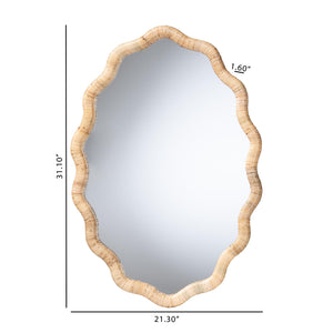 Bali & Pari Rasida Handwoven Scalloped Rattan Wall Mirror for Boho Coastal Home Decor