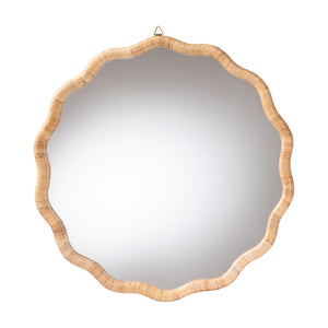 Baxton Studio Bali & Pari Rasida Round Scalloped Rattan Wall Mirror Handwoven Coastal Boho Accent for Living Room WS265-Light Honey Rattan-Boxed-Mirror