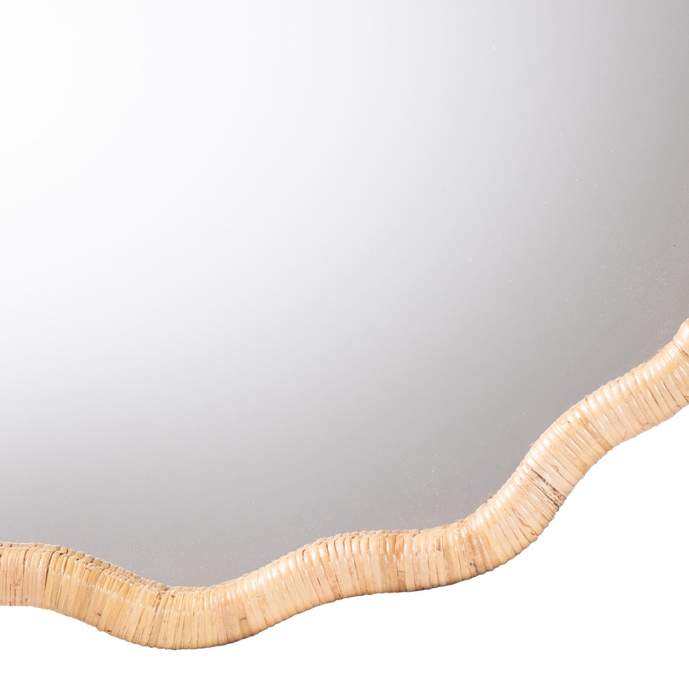Baxton Studio Bali & Pari Rasida Round Scalloped Rattan Wall Mirror Handwoven Coastal Boho Accent for Living Room WS265-Light Honey Rattan-Boxed-Mirror