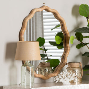 Bali & Pari Rasida Round Scalloped Rattan Wall Mirror Handwoven Coastal Boho Accent for Living Room