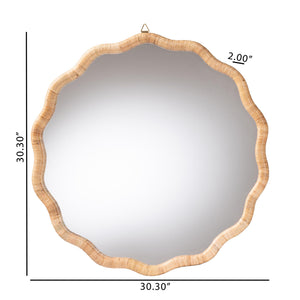 Bali & Pari Rasida Round Scalloped Rattan Wall Mirror Handwoven Coastal Boho Accent for Living Room