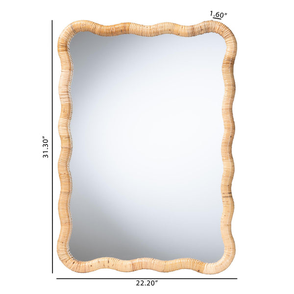Bali & Pari Rasida Handwoven Scalloped Rattan Wall Mirror for Boho Coastal Home Decor