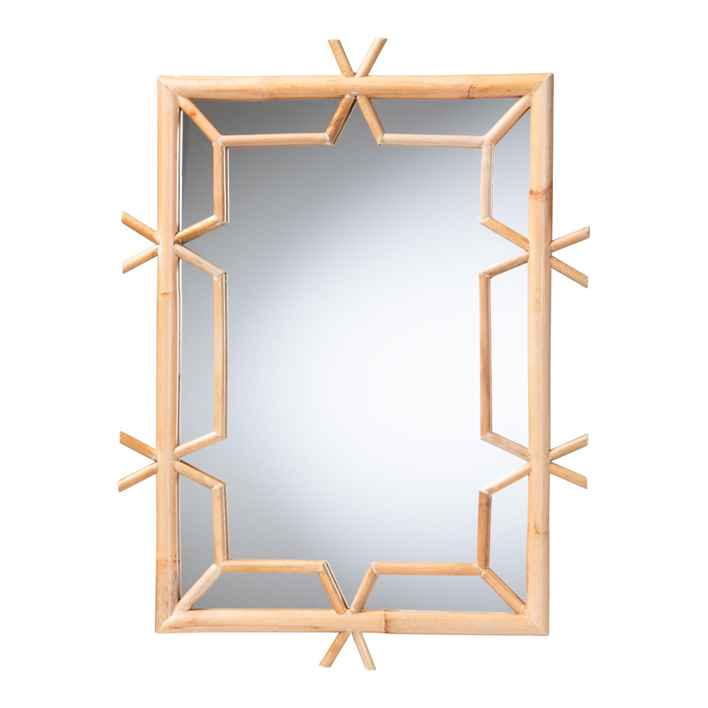 Baxton Studio Bali & Pari Jasani Handcrafted Rattan Wall Mirror Bohemian Geometric Artisan Accent WS267-Natural Rattan-Boxed-Mirror