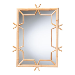Baxton Studio Bali & Pari Jasani Handcrafted Rattan Wall Mirror Bohemian Geometric Artisan Accent WS267-Natural Rattan-Boxed-Mirror
