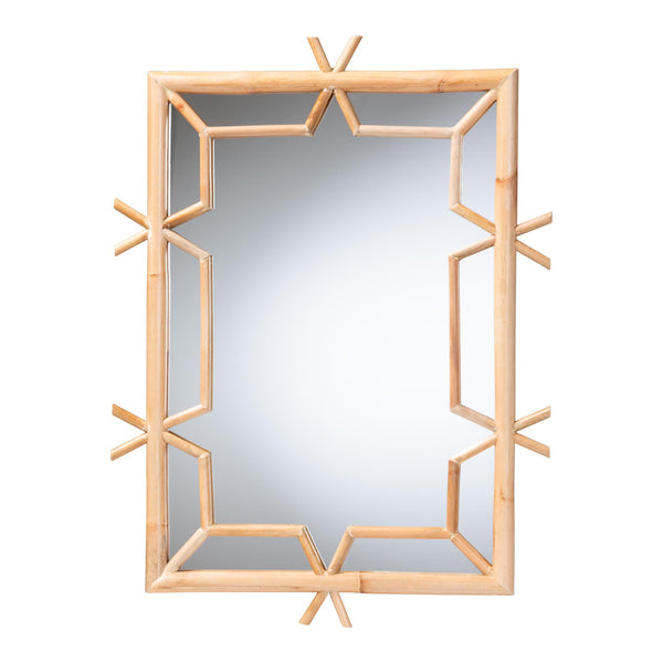 Baxton Studio Bali & Pari Jasani Handcrafted Rattan Wall Mirror Bohemian Geometric Artisan Accent WS267-Natural Rattan-Boxed-Mirror