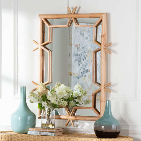 Bali & Pari Jasani Handcrafted Rattan Wall Mirror Bohemian Geometric Artisan Accent