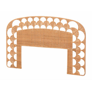Baxton Studio Bali & Pari Felician Handwoven Rattan King Headboard Boho Coastal Scalloped Fan Design WS270-Honey Ada-Rattan-HB-King