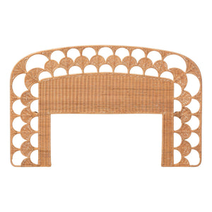 Bali & Pari Felician Handwoven Rattan King Headboard Boho Coastal Scalloped Fan Design