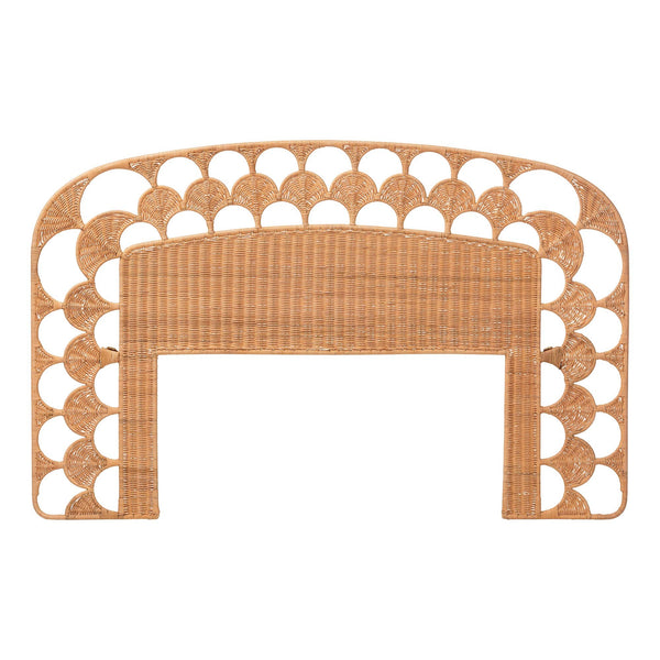 Bali & Pari Felician Handwoven Rattan King Headboard Boho Coastal Scalloped Fan Design