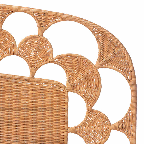 Bali & Pari Felician Handwoven Rattan King Headboard Boho Coastal Scalloped Fan Design