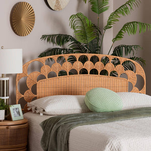 Bali & Pari Felician Handwoven Rattan King Headboard Boho Coastal Scalloped Fan Design
