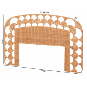Bali & Pari Felician Handwoven Rattan King Headboard Boho Coastal Scalloped Fan Design