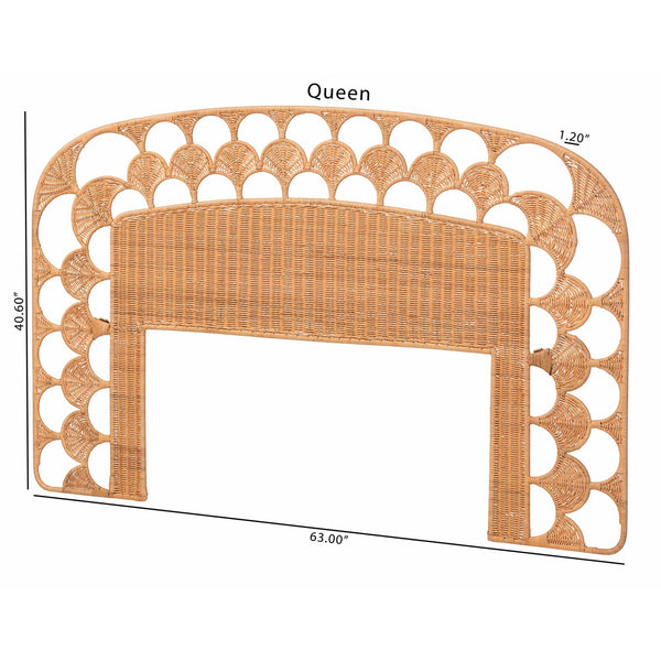 Bali & Pari Felician Handwoven Rattan King Headboard Boho Coastal Scalloped Fan Design