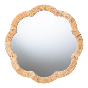 Baxton Studio Bali & Pari Akuna Handwoven Rattan Round Wall Mirror with Scalloped Boho Frame WS279-Honey Ada-Boxed-Mirror
