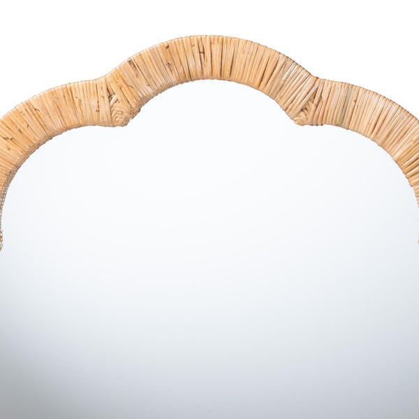 Bali & Pari Akuna Handwoven Rattan Round Wall Mirror with Scalloped Boho Frame