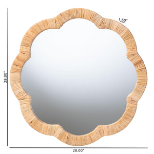Bali & Pari Akuna Handwoven Rattan Round Wall Mirror with Scalloped Boho Frame