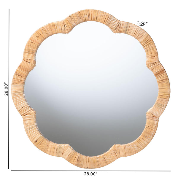 Bali & Pari Akuna Handwoven Rattan Round Wall Mirror with Scalloped Boho Frame