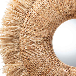 Bali & Pari Ashra Handwoven Seagrass Round Wall Mirror with Artisan Rattan Fringe