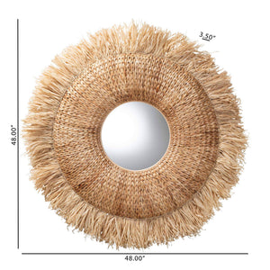 Bali & Pari Ashra Handwoven Seagrass Round Wall Mirror with Artisan Rattan Fringe