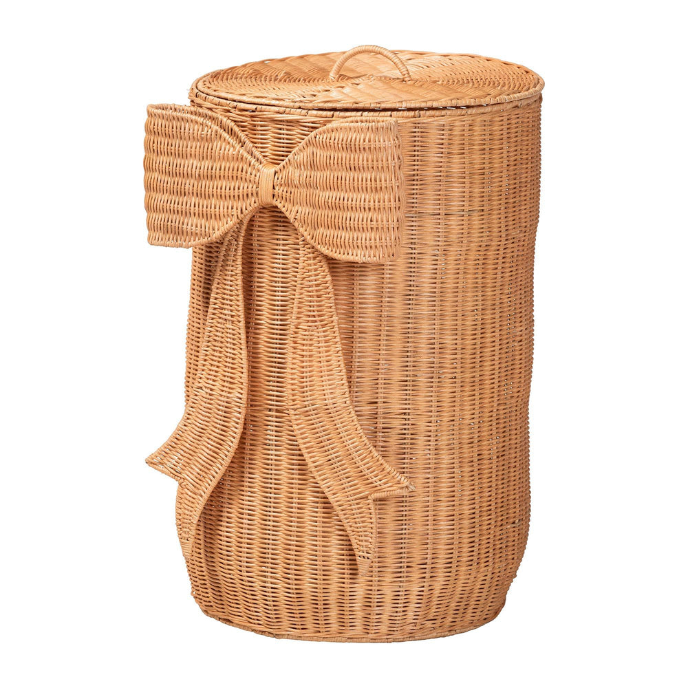 Baxton Studio Bali & Pari Creusa Handcrafted Rattan Laundry Basket Tall Bohemian Storage WS282-Honey Ada Rattan-Basket
