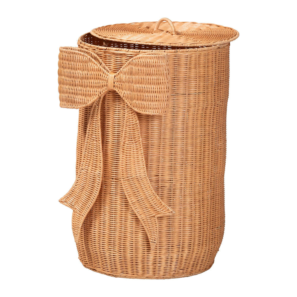 Baxton Studio Bali & Pari Creusa Handcrafted Rattan Laundry Basket Tall Bohemian Storage WS282-Honey Ada Rattan-Basket