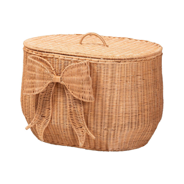 Baxton Studio Bali & Pari Creusa Handcrafted Rattan Laundry Basket Boho Bow Accent Wide Storage WS283-Honey Ada Rattan-Basket