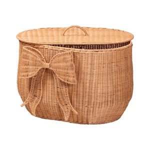 Bali & Pari Creusa Handcrafted Rattan Laundry Basket Boho Bow Accent Wide Storage