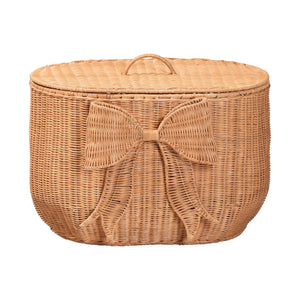 Bali & Pari Creusa Handcrafted Rattan Laundry Basket Boho Bow Accent Wide Storage