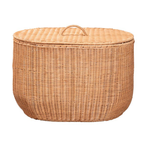 Bali & Pari Creusa Handcrafted Rattan Laundry Basket Boho Bow Accent Wide Storage