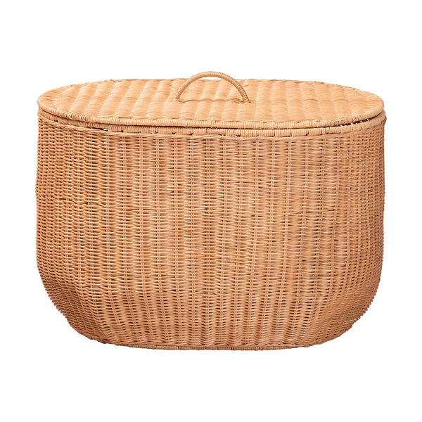 Bali & Pari Creusa Handcrafted Rattan Laundry Basket Boho Bow Accent Wide Storage