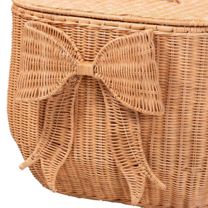 Bali & Pari Creusa Handcrafted Rattan Laundry Basket Boho Bow Accent Wide Storage