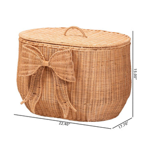Bali & Pari Creusa Handcrafted Rattan Laundry Basket Boho Bow Accent Wide Storage