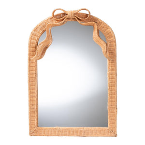Baxton Studio Bali & Pari Creusa Handcrafted Rattan Arch Wall Mirror with Woven Bow Accent WS284-Honey Ada Rattan-Mirror