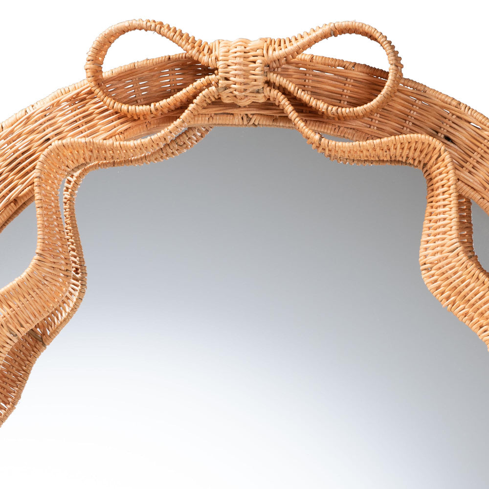 Baxton Studio Bali & Pari Creusa Handcrafted Rattan Arch Wall Mirror with Woven Bow Accent WS284-Honey Ada Rattan-Mirror