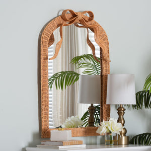 Bali & Pari Creusa Handcrafted Rattan Arch Wall Mirror with Woven Bow Accent