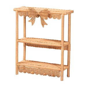 Baxton Studio Bali & Pari Creusa Handcrafted Rattan Two Tier Wall Shelf with Woven Bow Accent WS286-Honey Ada Rattan-Wall Shelf