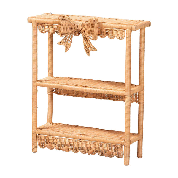 Baxton Studio Bali & Pari Creusa Handcrafted Rattan Two Tier Wall Shelf with Woven Bow Accent WS286-Honey Ada Rattan-Wall Shelf