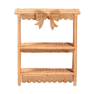 Bali & Pari Creusa Handcrafted Rattan Two Tier Wall Shelf with Woven Bow Accent
