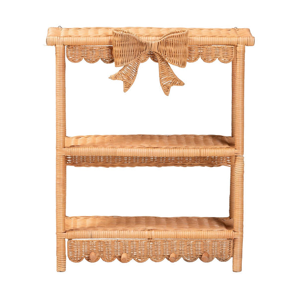 Bali & Pari Creusa Handcrafted Rattan Two Tier Wall Shelf with Woven Bow Accent