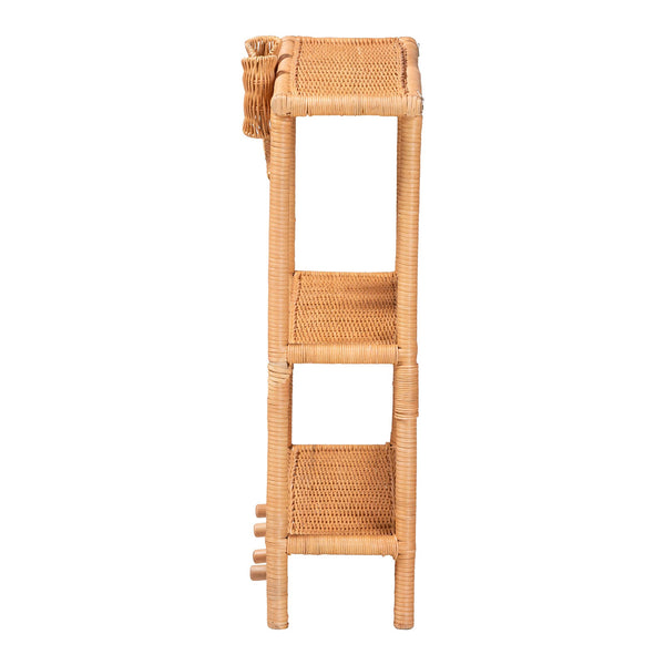 Bali & Pari Creusa Handcrafted Rattan Two Tier Wall Shelf with Woven Bow Accent