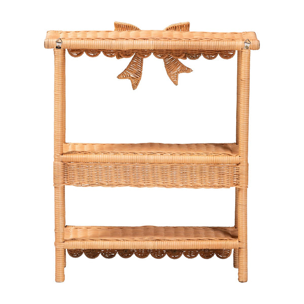 Bali & Pari Creusa Handcrafted Rattan Two Tier Wall Shelf with Woven Bow Accent