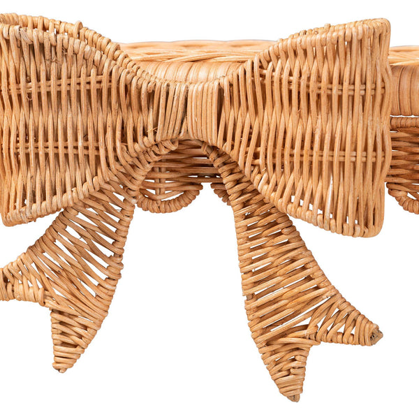 Bali & Pari Creusa Handcrafted Rattan Two Tier Wall Shelf with Woven Bow Accent