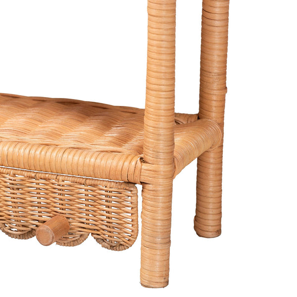 Bali & Pari Creusa Handcrafted Rattan Two Tier Wall Shelf with Woven Bow Accent